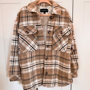 Fuzzy Neutral Plaid Shacket